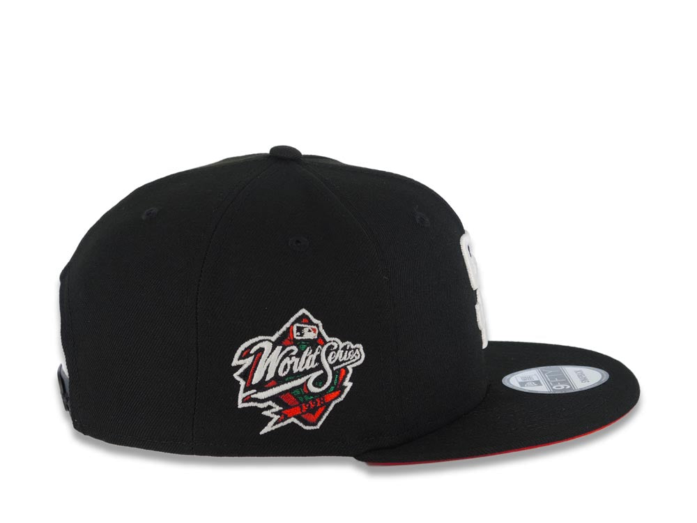 San Diego Padres New Era MLB 9FIFTY 950 Snapback Cap Hat Black Crown/Visor White Logo With Rose 1998 World Series Side Patch Red UV