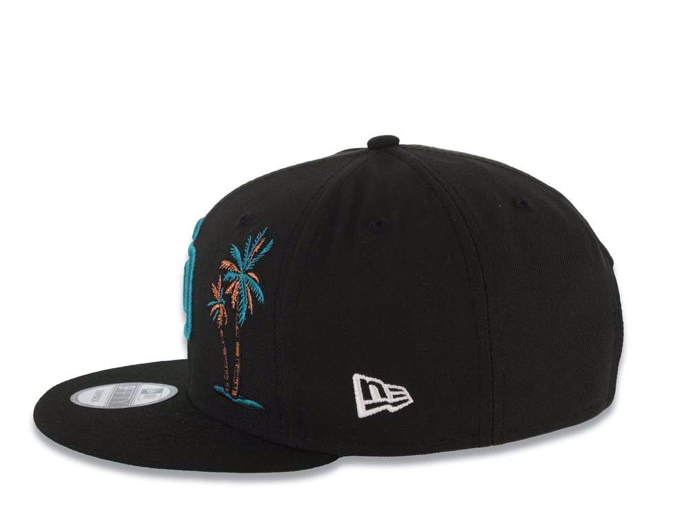 San Diego Padres New Era MLB 9FIFTY 950 Snapback Cap Hat Black Crown/Visor Teal Logo With Palm Trees 50th Anniversary Side Patch Teal UV