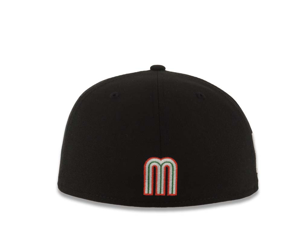Mexico New Era WBC World Baseball Classic 59FIFTY 5950 Fitted Cap Hat Black Crown/Visor Team Color Logo Mexico Flag Side Patch Green UV