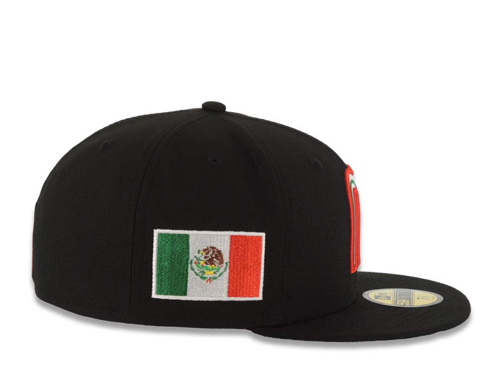 Mexico New Era WBC World Baseball Classic 59FIFTY 5950 Fitted Cap Hat Black Crown/Visor Team Color Logo Mexico Flag Side Patch Green UV