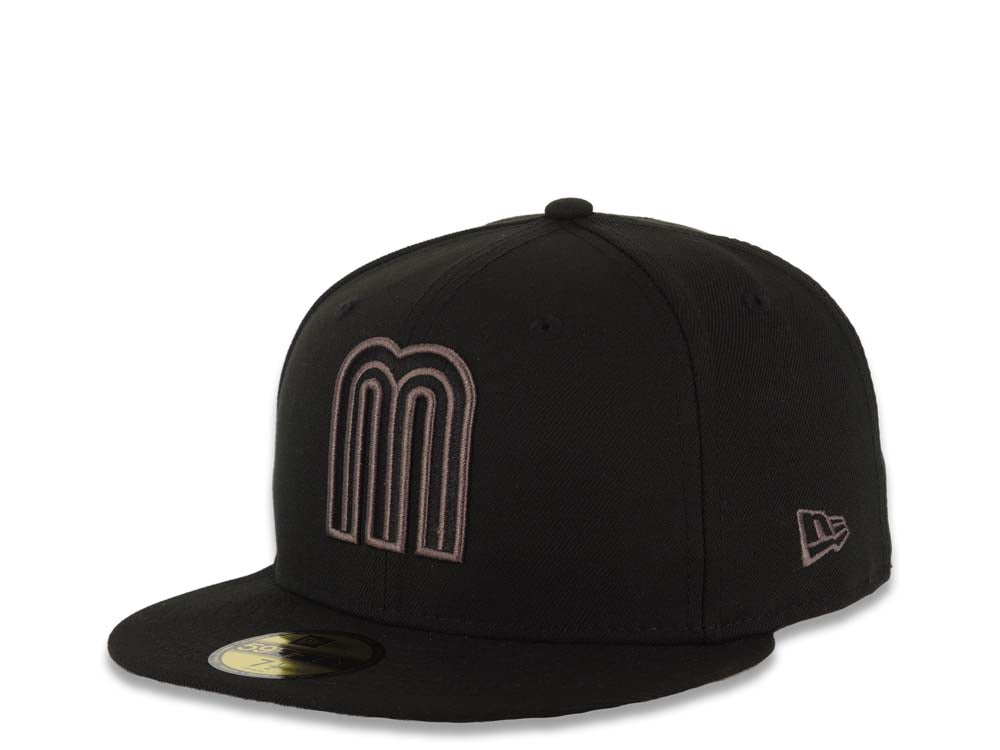 Mexico New Era WBC World Baseball Classic 59FIFTY 5950 Fitted Cap Hat Black Crown/Visor Black/Dark Gray Logo Mexico Flag Dark Gray UV