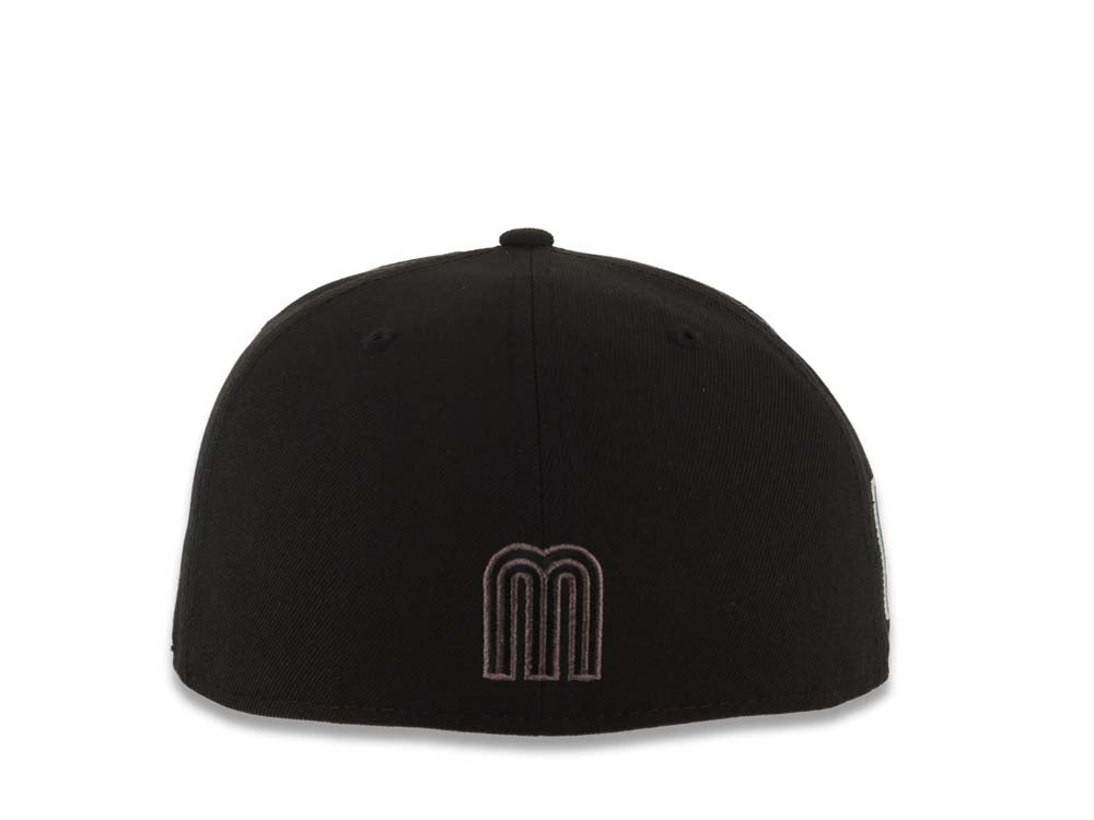 Mexico New Era WBC World Baseball Classic 59FIFTY 5950 Fitted Cap Hat Black Crown/Visor Black/Dark Gray Logo Mexico Flag Dark Gray UV
