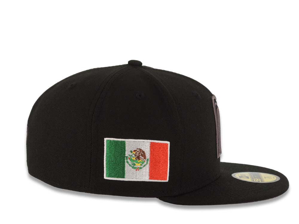 Mexico New Era WBC World Baseball Classic 59FIFTY 5950 Fitted Cap Hat Black Crown/Visor Black/Dark Gray Logo Mexico Flag Dark Gray UV