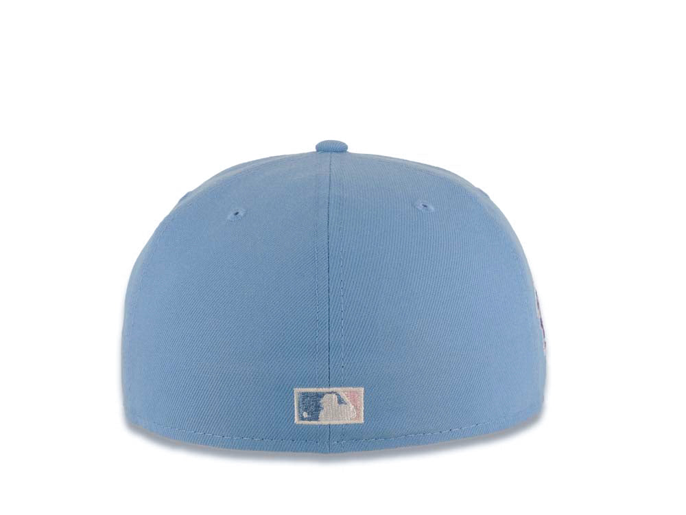 San Diego Padres New Era MLB 59FIFTY 5950 Fitted Cap Hat Sky Blue Crown/Visor Pink Logo With Palm Trees 1998 World Series Side Patch Pink UV