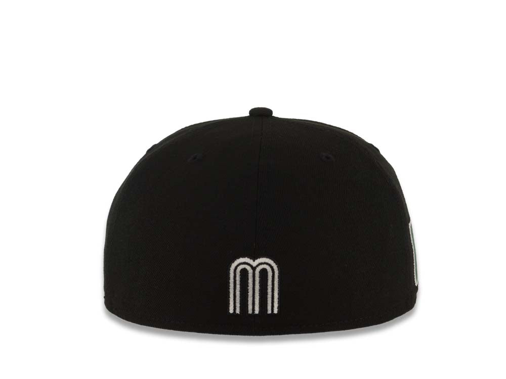 Mexico New Era WBC World Baseball Classic 59FIFTY 5950 Fitted Cap Hat Black Crown/Visor White/Black Logo Mexico Side Patch Gray UV