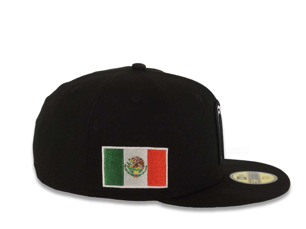 Mexico New Era WBC World Baseball Classic 59FIFTY 5950 Fitted Cap Hat Black Crown/Visor White/Black Logo Mexico Side Patch Gray UV