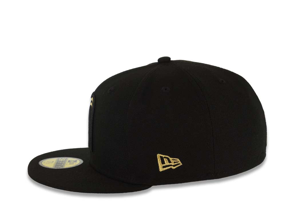 Mexico New Era WBC World Baseball Classic 59FIFTY 5950 Fitted Cap Hat Black Crown/Visor Metallic Gold/Black Logo Mexico Side Patch Gray UV