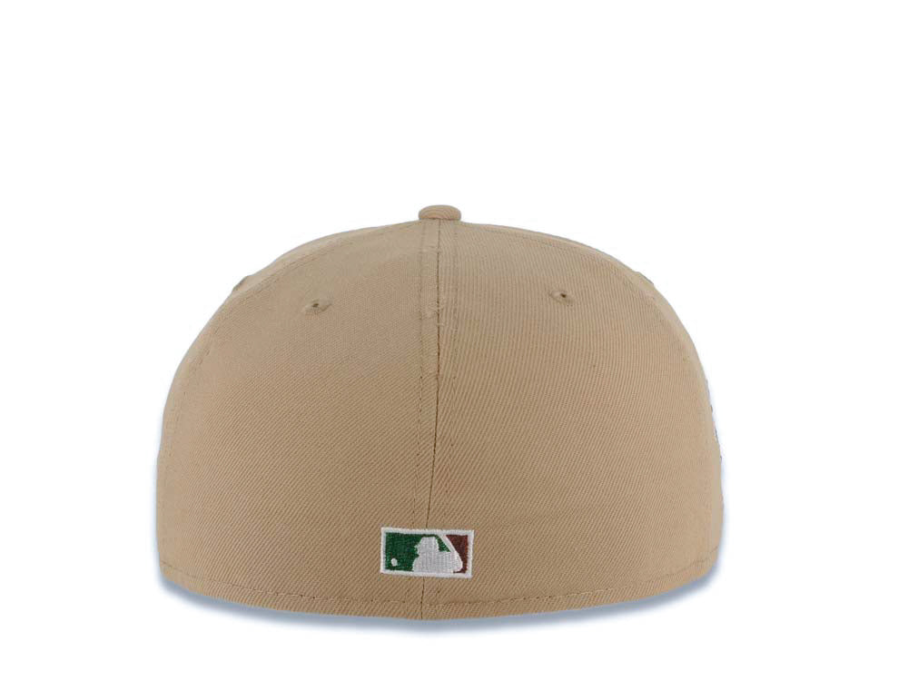 San Diego Padres New Era MLB 59FIFTY 5950 Fitted Cap Hat Khaki Crown/Visor White Logo With Palm Trees 25th Anniversary Side Patch Gray UV