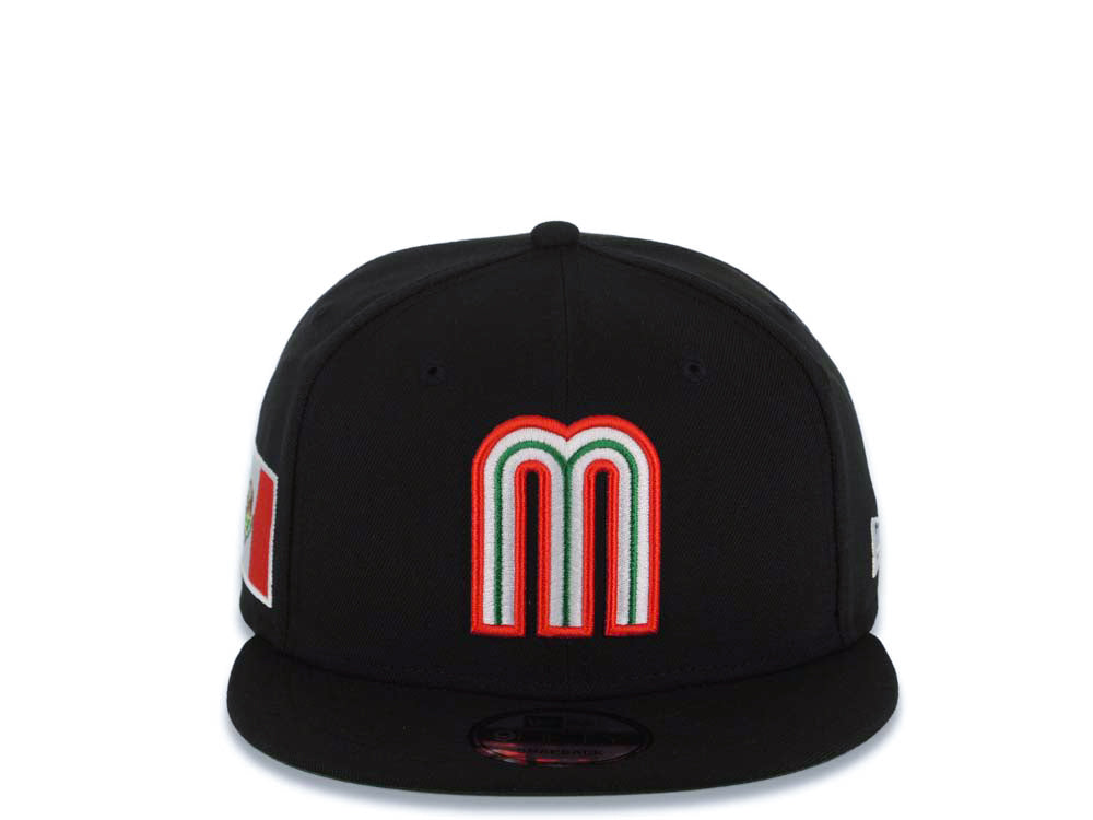 Mexico New Era WBC World Baseball Classic 9FIFTY 950 Snapback Cap Hat Black Crown/Visor Team Color Logo Mexico Flag Side Patch Green UV