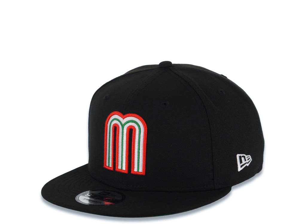 Mexico New Era WBC World Baseball Classic 9FIFTY 950 Snapback Cap Hat Black Crown/Visor Team Color Logo Mexico Flag Side Patch Green UV