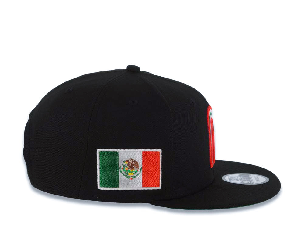 Mexico New Era WBC World Baseball Classic 9FIFTY 950 Snapback Cap Hat Black Crown/Visor Team Color Logo Mexico Flag Side Patch Green UV