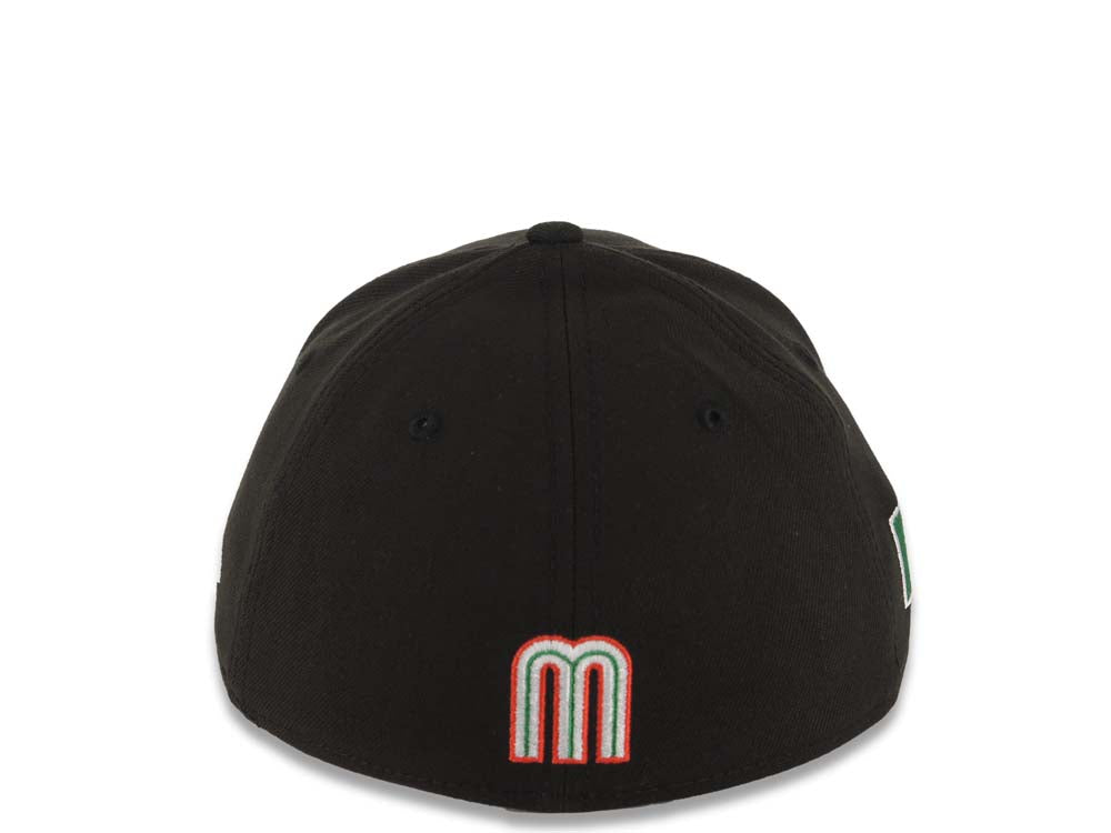 Mexico New Era WBC World Baseball Classic 39THIRTY 3930 Flexfit Cap Hat Black Crown/Visor Team Color Logo Mexico Flag Side Patch