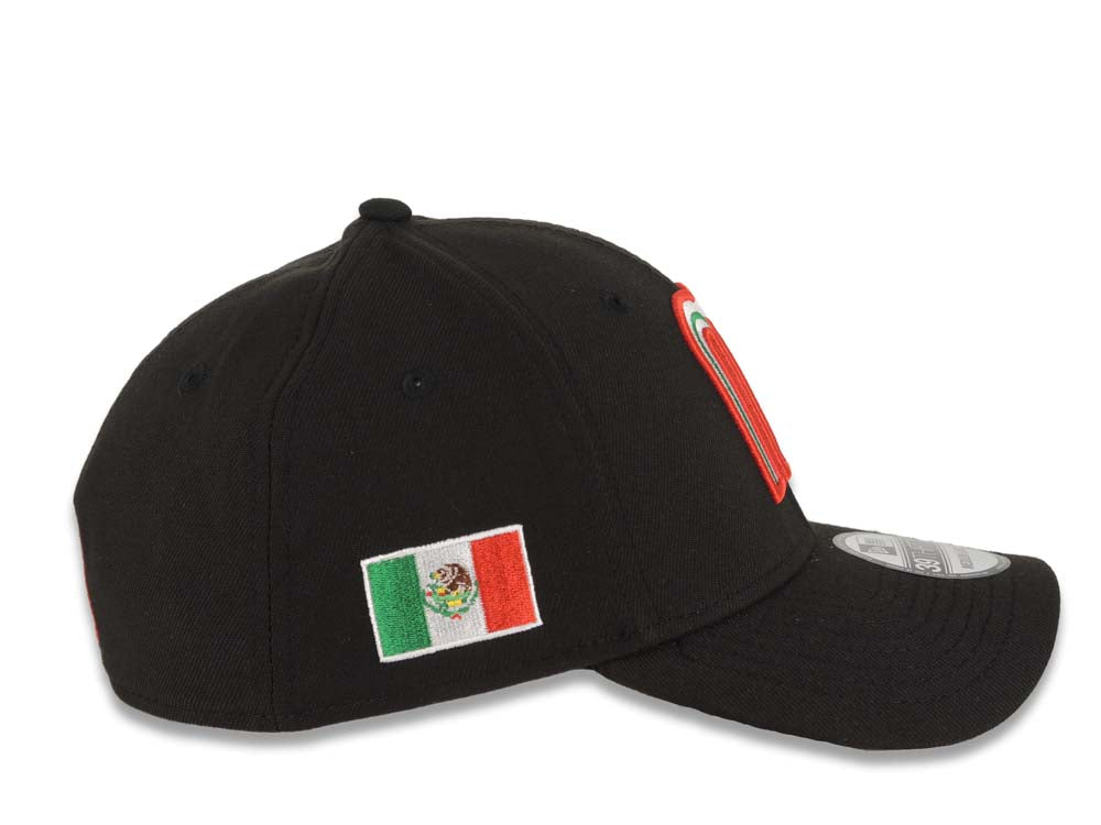 Mexico New Era WBC World Baseball Classic 39THIRTY 3930 Flexfit Cap Hat Black Crown/Visor Team Color Logo Mexico Flag Side Patch