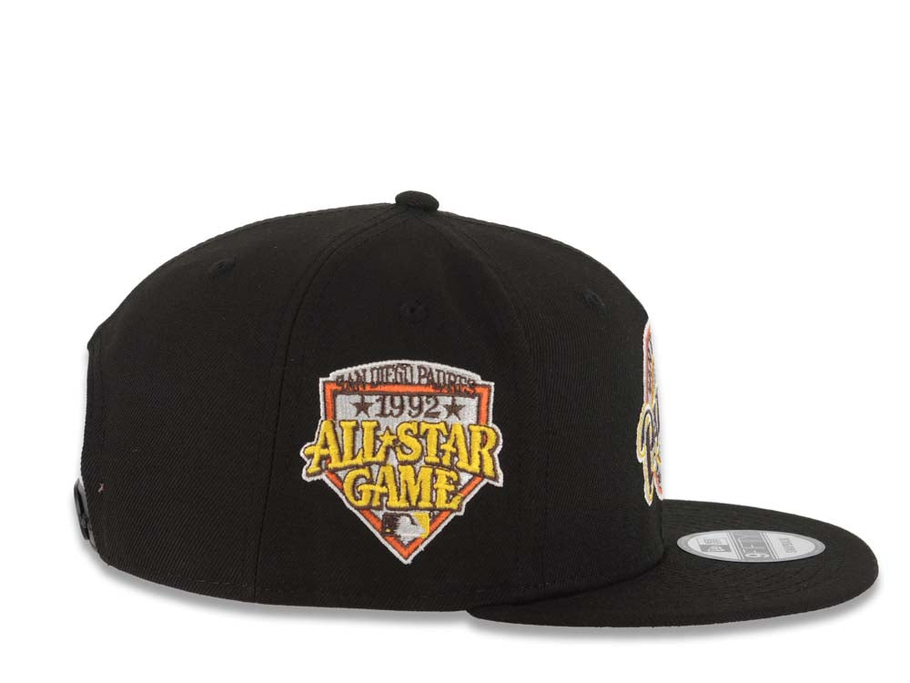 San Diego Padres New Era MLB 9FIFTY 950 Snapback Cap Hat Black Crown/Visor Team Color Baseball Club Retro Logo 1992 All-Star Game Side Patch
