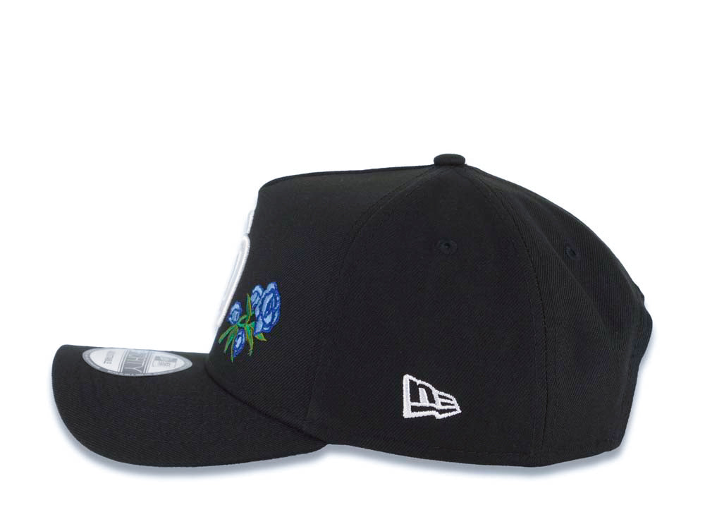 San Diego Padres New Era MLB 9FORTY 940 Adjustable A-Frame Cap Hat Black Crown/Visor White Logo With Rose 1998 World Series Side Patch Sky Blue UV
