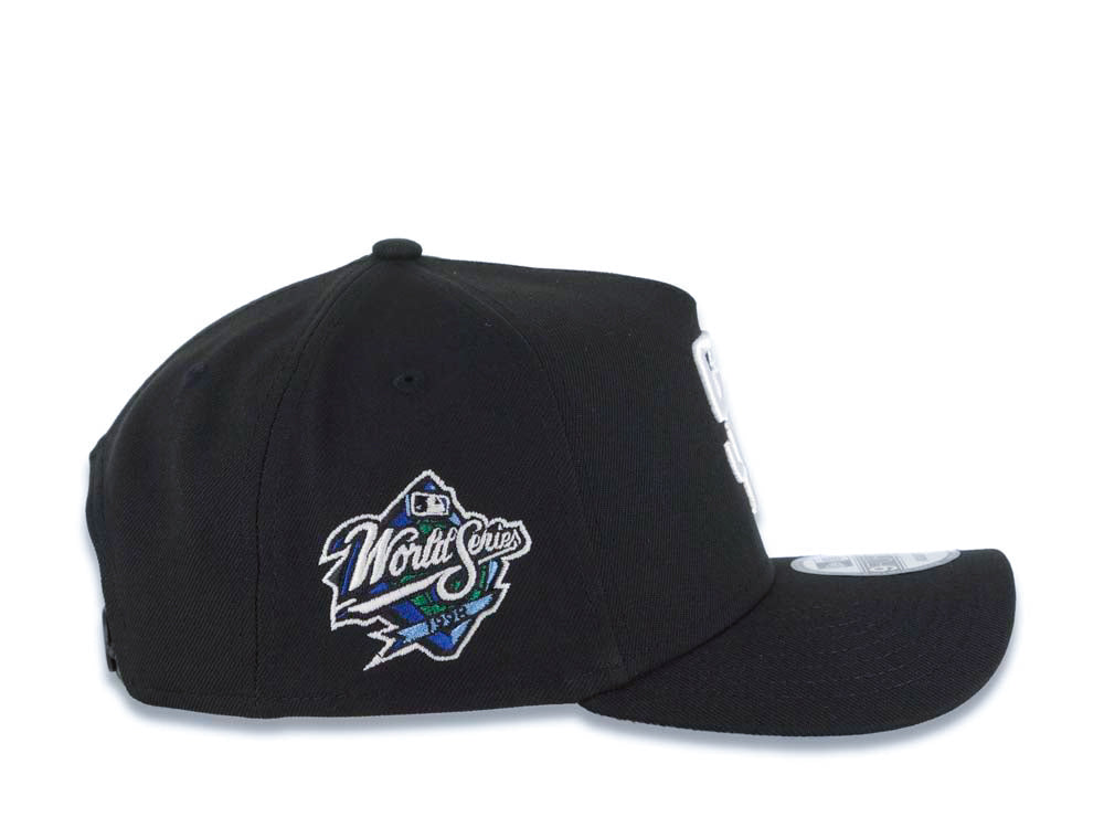 San Diego Padres New Era MLB 9FORTY 940 Adjustable A-Frame Cap Hat Black Crown/Visor White Logo With Rose 1998 World Series Side Patch Sky Blue UV