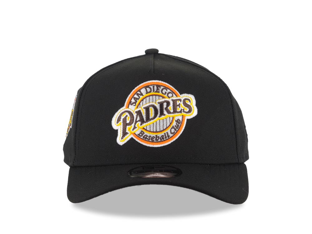 San Diego Padres New Era MLB 9FORTY 940 Adjustable A-Frame Snapback Cap Hat Black Crown/Visor Team Color Baseball Club Logo 1992 All-Star Game Patch