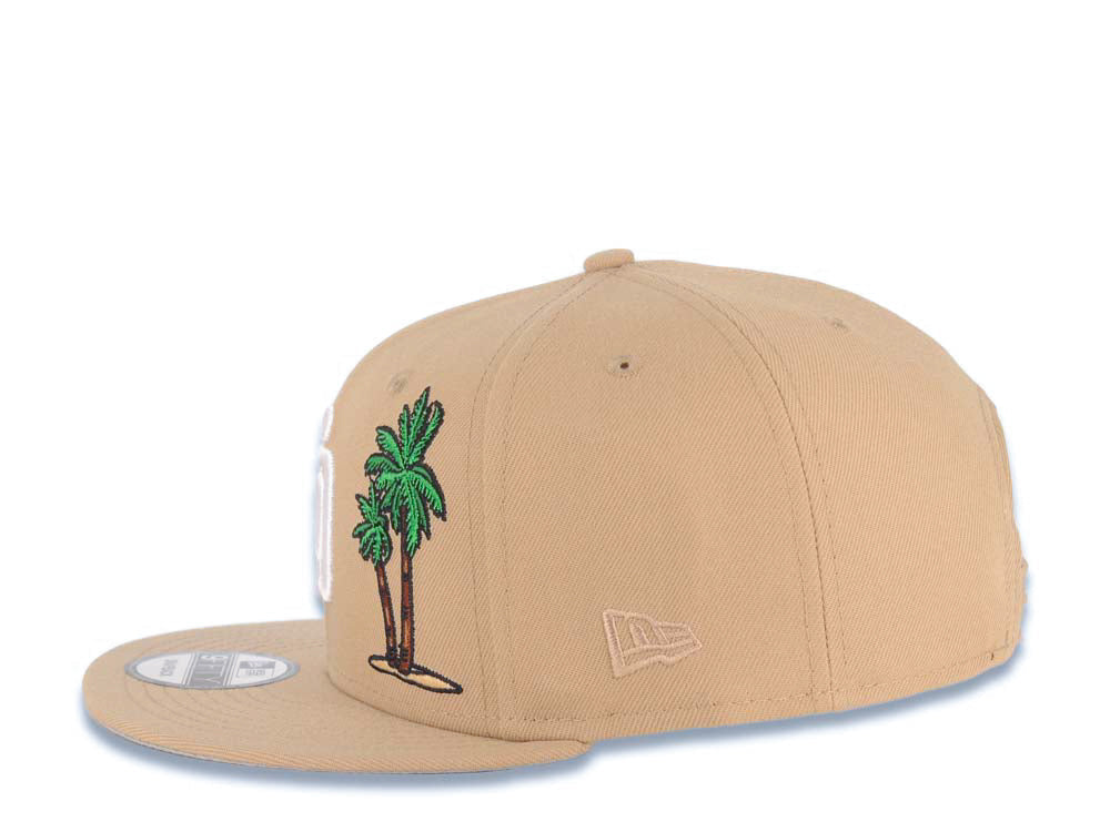 San Diego Padres New Era MLB 9FIFTY 950 Snapback Cap Hat Khaki Crown/Visor White Logo With Palm Tree 25th Anniversary Side Patch Gray UV