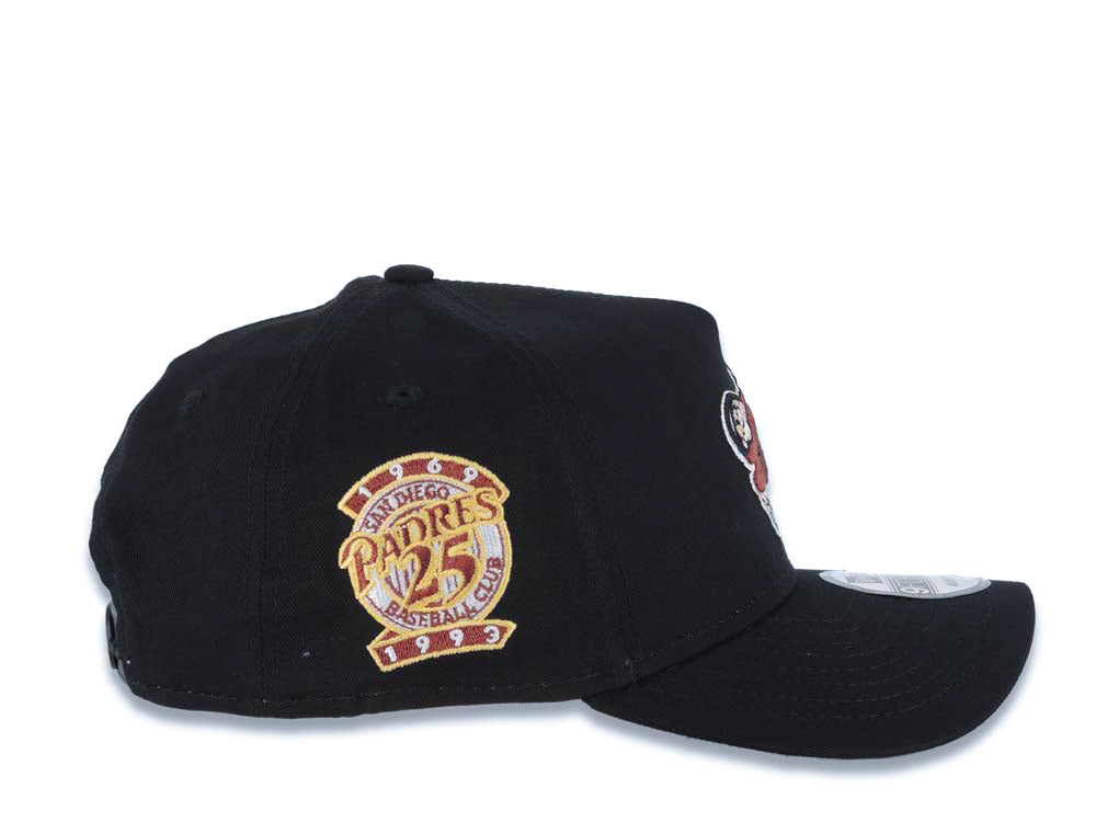 San Diego Padres New Era MLB 9FORTY 940 Adjustable A-Frame Cap Hat Black Crown/Visor Maroon Swinging Friar Logo 25th Anniversary Side Patch