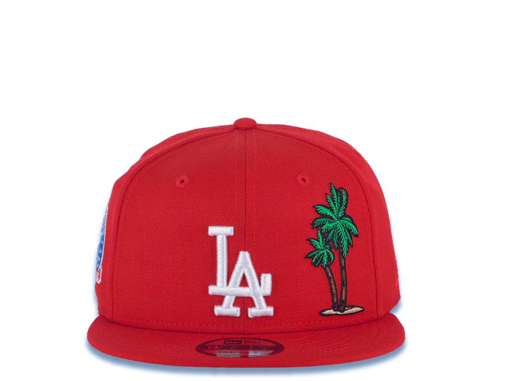 Los Angeles Dodgers New Era 9FIFTY 950 Snapback Cap Hat Red Crown/Visor White With Palm Trees Logo 60th Anniversary Side Patch Gray UV