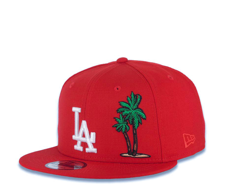 Los Angeles Dodgers New Era 9FIFTY 950 Snapback Cap Hat Red Crown/Visor White With Palm Trees Logo 60th Anniversary Side Patch Gray UV