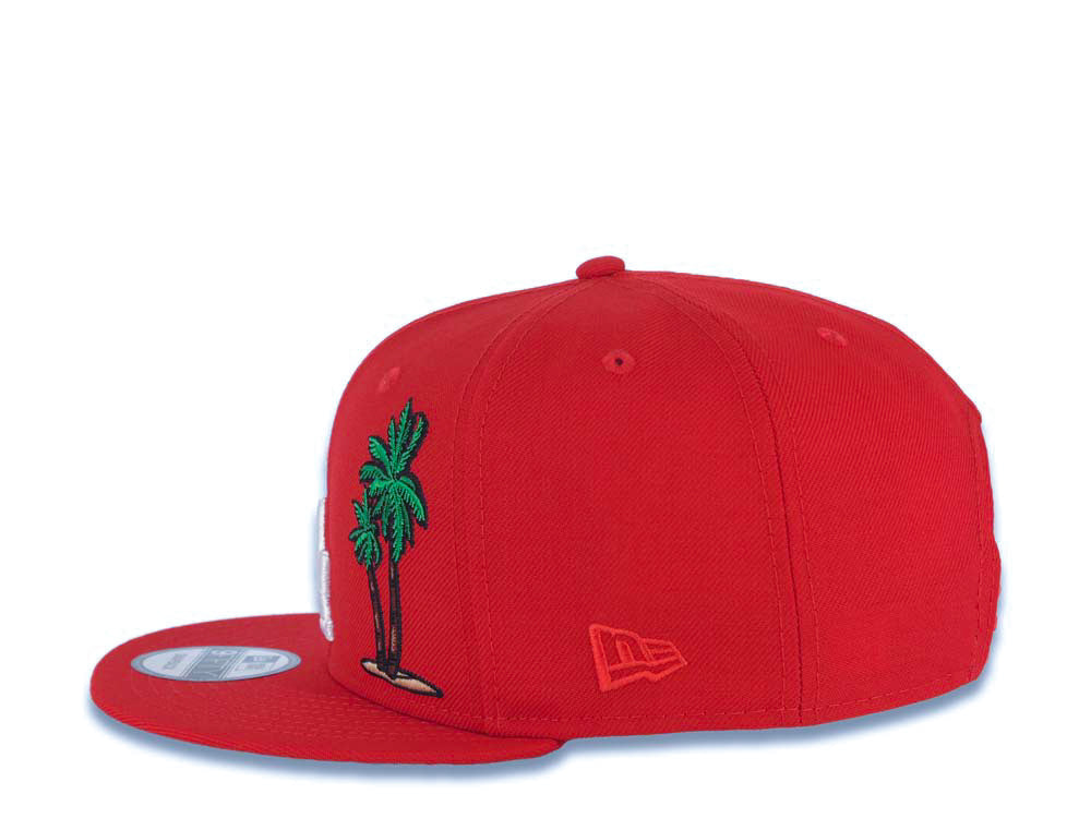 Los Angeles Dodgers New Era 9FIFTY 950 Snapback Cap Hat Red Crown/Visor White With Palm Trees Logo 60th Anniversary Side Patch Gray UV
