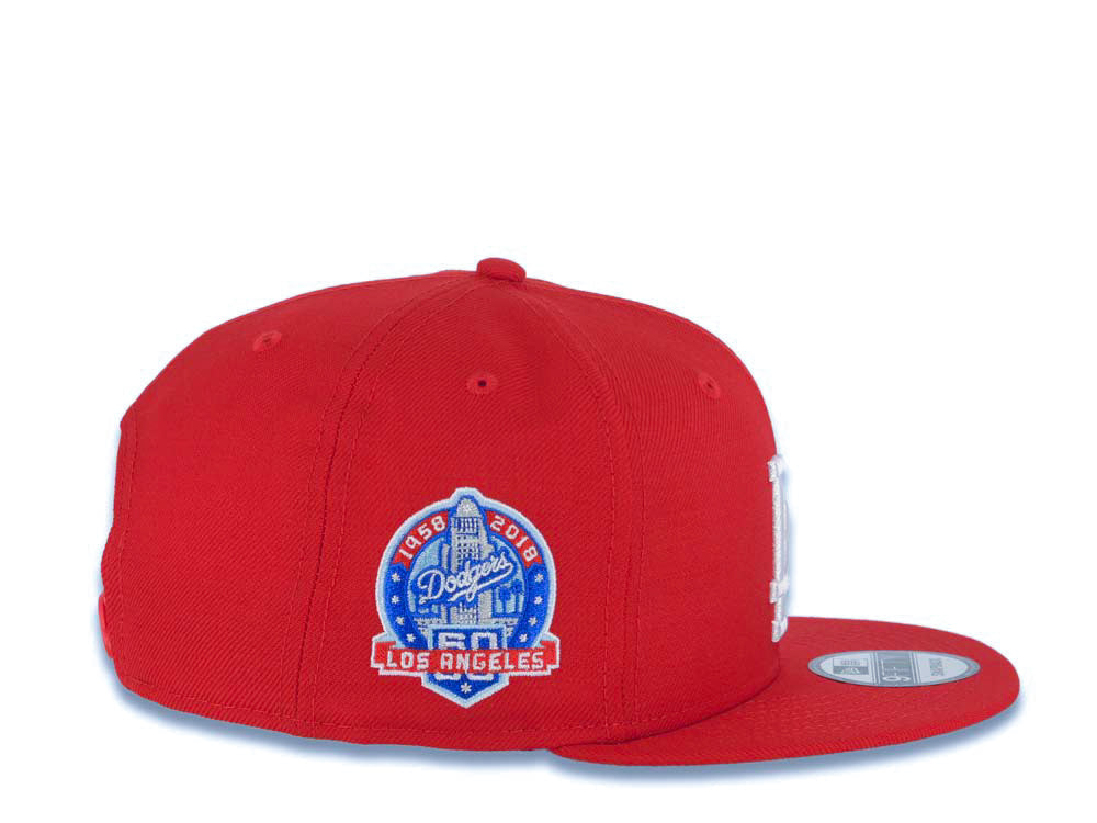 Los Angeles Dodgers New Era 9FIFTY 950 Snapback Cap Hat Red Crown/Visor White With Palm Trees Logo 60th Anniversary Side Patch Gray UV