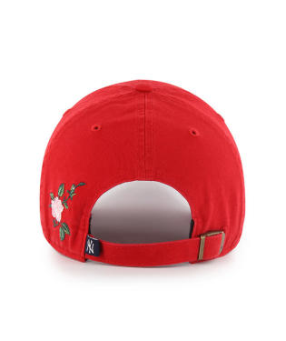 New York Yankees '47 Brand MLB Clean Up Adjustable Cap Hat Red Crown/Visor White with Pink Rose Logo