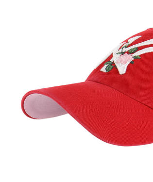 New York Yankees '47 Brand MLB Clean Up Adjustable Cap Hat Red Crown/Visor White with Pink Rose Logo