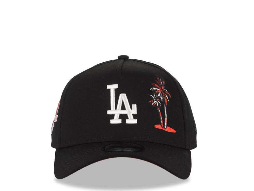 Los Angeles Dodgers New Era MLB 9FORTY 940 Adjustable A-Frame Adjustable Snapback Cap Hat Black Crown/Visor White Logo With Palm Tree 50th Anniversary Side Patch
