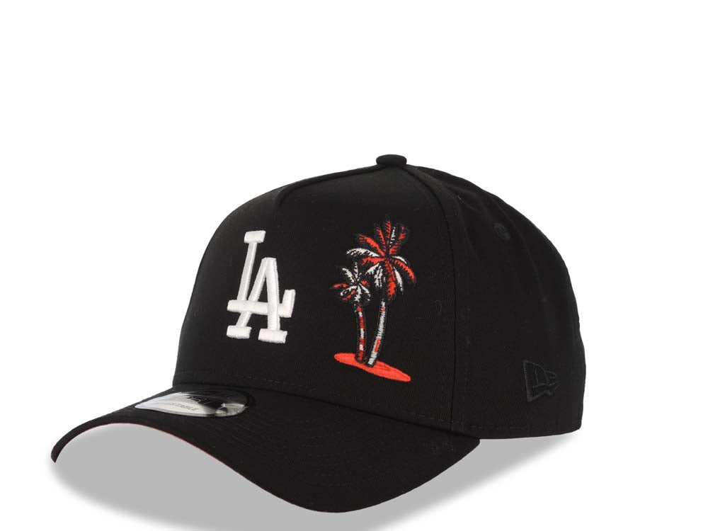 Los Angeles Dodgers New Era MLB 9FORTY 940 Adjustable A-Frame Adjustable Snapback Cap Hat Black Crown/Visor White Logo With Palm Tree 50th Anniversary Side Patch