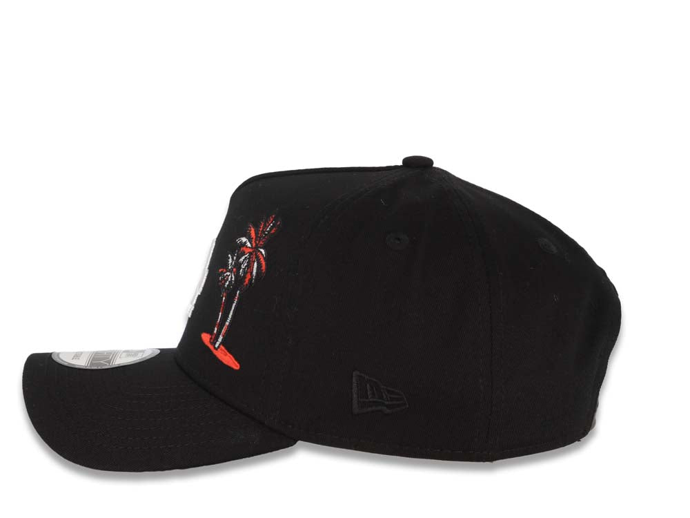 Los Angeles Dodgers New Era MLB 9FORTY 940 Adjustable A-Frame Adjustable Snapback Cap Hat Black Crown/Visor White Logo With Palm Tree 50th Anniversary Side Patch