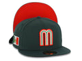 Mexico New Era WBC 59FIFTY 5950 Fitted Cap Hat Dark Green Crown/Visor Team Color Logo Mexico Flag Side Patch Red UV