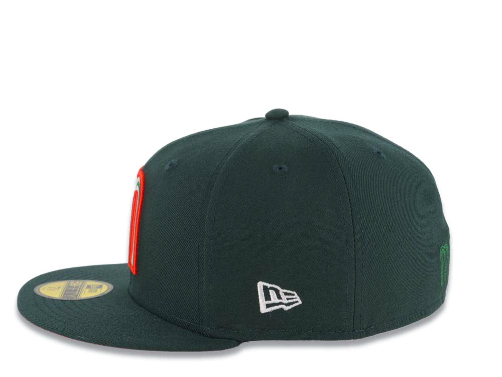 Mexico New Era WBC 59FIFTY 5950 Fitted Cap Hat Dark Green Crown/Visor Team Color Logo Mexico Flag Side Patch Red UV