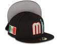 Mexico New Era WBC 59FIFTY 5950 Fitted Cap Hat Black Crown/Visor Team Color Logo With Statue Liberty Mexico Flag Side Patch Gray UV