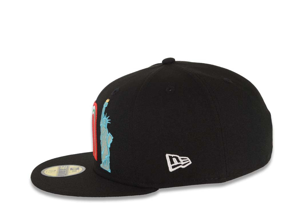 Mexico New Era WBC 59FIFTY 5950 Fitted Cap Hat Black Crown/Visor Team Color Logo With Statue Liberty Mexico Flag Side Patch Gray UV