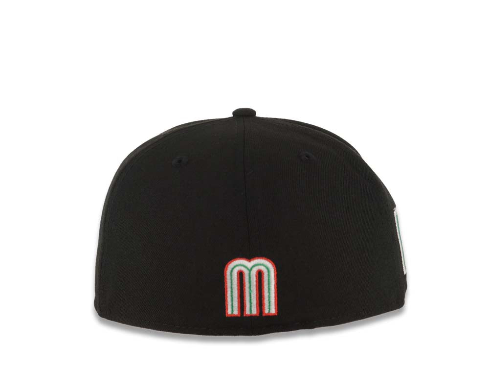 Mexico New Era WBC 59FIFTY 5950 Fitted Cap Hat Black Crown/Visor Team Color Logo With Statue Liberty Mexico Flag Side Patch Gray UV