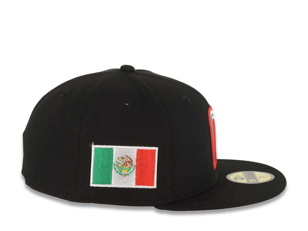 Mexico New Era WBC 59FIFTY 5950 Fitted Cap Hat Black Crown/Visor Team Color Logo With Statue Liberty Mexico Flag Side Patch Gray UV