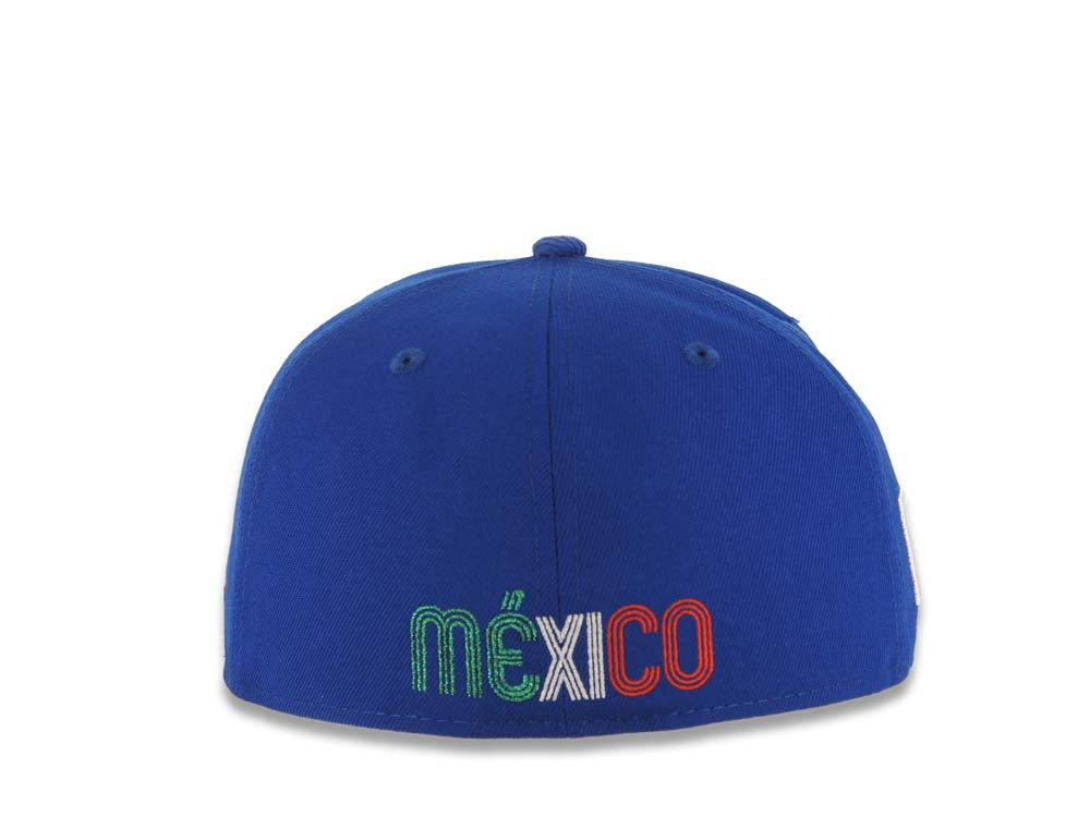 Mexico New Era WBC 59FIFTY 5950 Fitted Cap Hat Royal Blue Crown/Visor Team Color Logo Mexico Flag Side Patch Gray UV