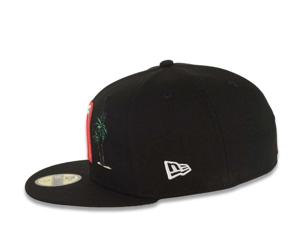 Mexico New Era WBC 59FIFTY 5950 Fitted Cap Hat Black Crown/Visor Team Color Logo With Palm Tree Mexico Flag Side Patch Gray UV