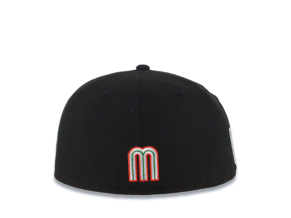 Mexico New Era WBC 59FIFTY 5950 Fitted Cap Hat Black Crown/Visor Team Color Logo With Sombrero Mexico Flag Side Patch Gray UV