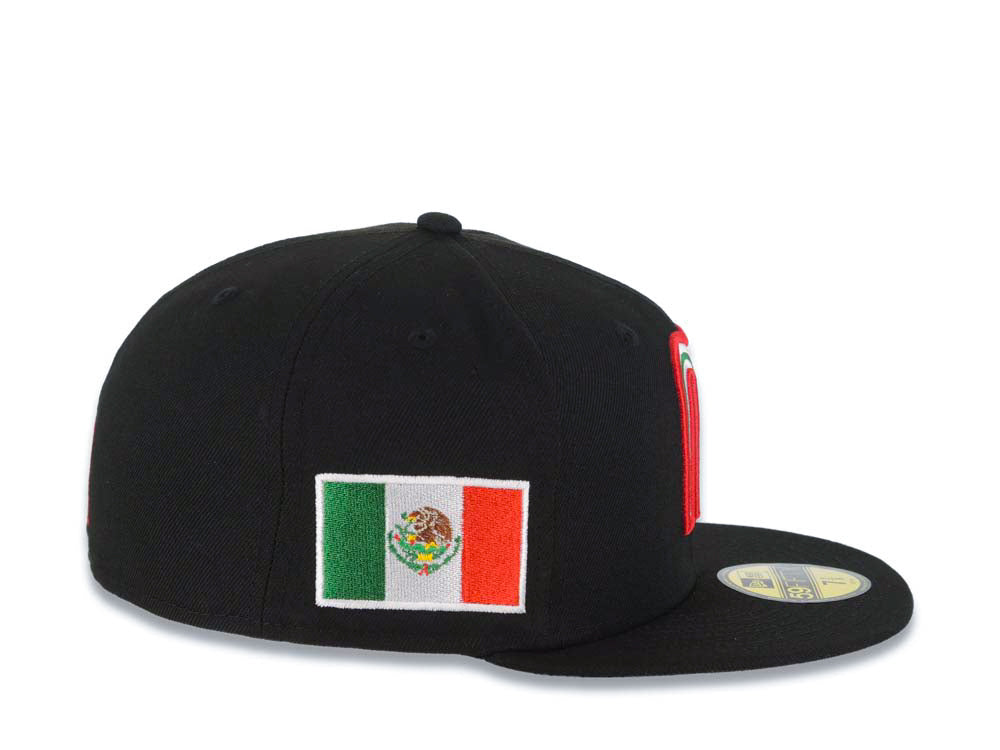 Mexico New Era WBC 59FIFTY 5950 Fitted Cap Hat Black Crown/Visor Team Color Logo With Sombrero Mexico Flag Side Patch Gray UV