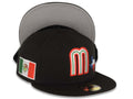 Mexico New Era WBC 59FIFTY 5950 Fitted Cap Hat Black Crown/Visor Team Color Logo With Texas State Map Mexico Flag Side Patch Gray UV