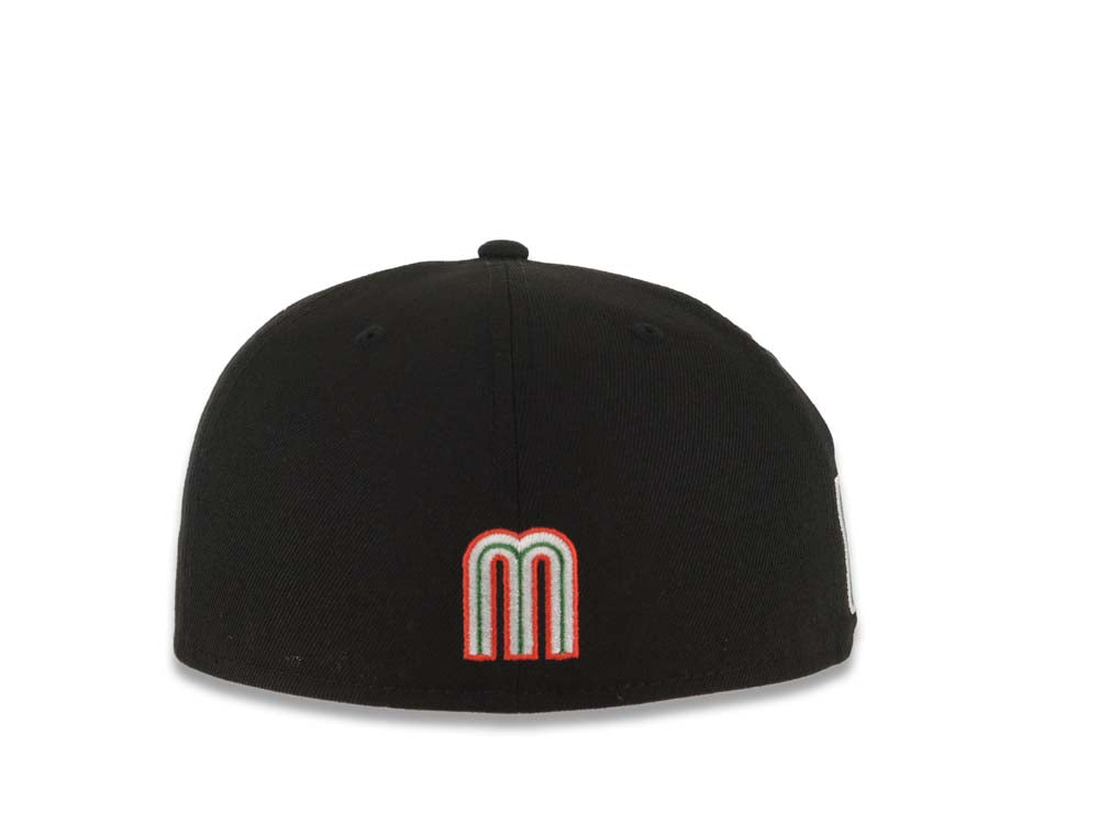 Mexico New Era WBC 59FIFTY 5950 Fitted Cap Hat Black Crown/Visor Team Color Logo With Texas State Map Mexico Flag Side Patch Gray UV