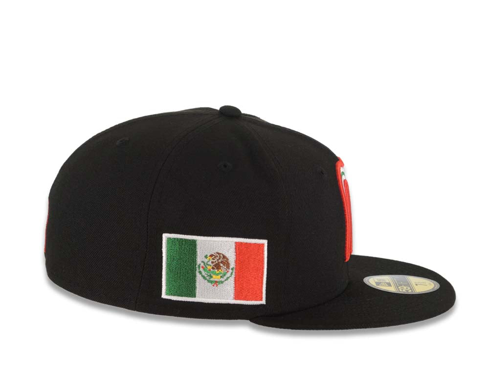Mexico New Era WBC 59FIFTY 5950 Fitted Cap Hat Black Crown/Visor Team Color Logo With Texas State Map Mexico Flag Side Patch Gray UV