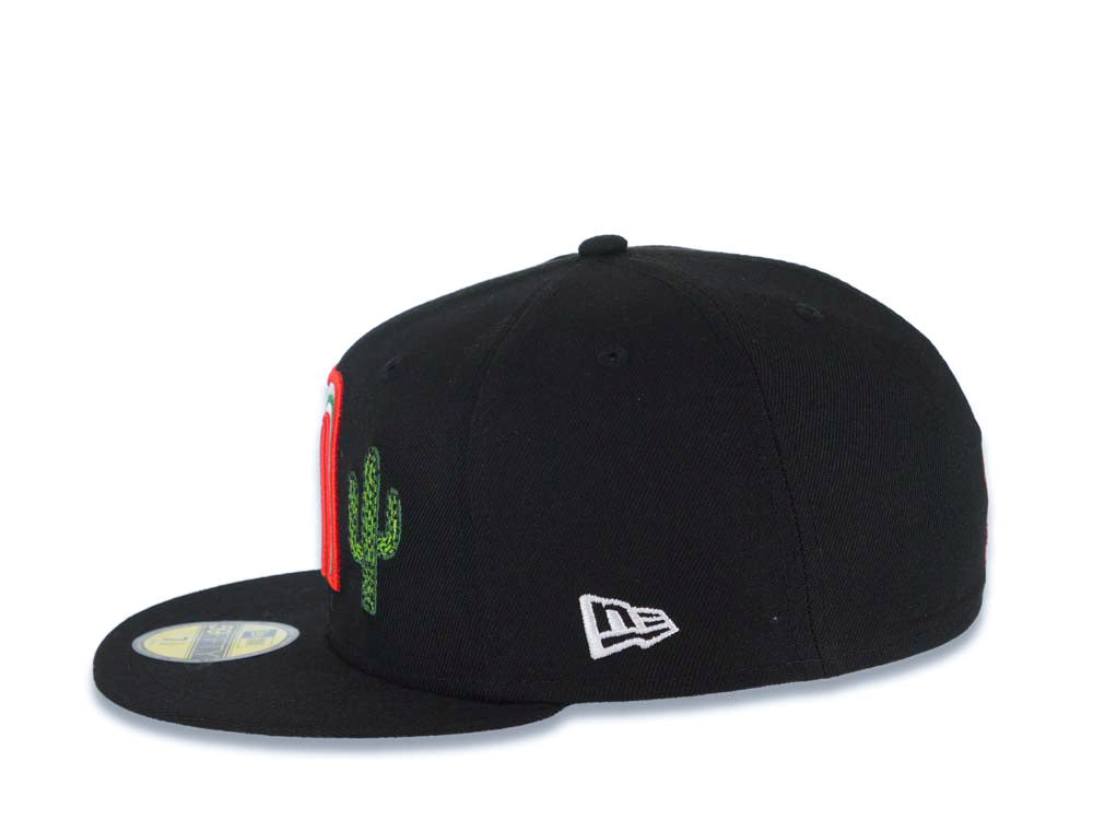 Mexico New Era WBC 59FIFTY 5950 Fitted Cap Hat Black Crown/Visor Team Color Logo with Cactus Mexico Flag Side Patch Gray UV