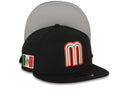 Mexico New Era WBC 9FIFTY 950 Snapback Cap Hat Black Crown/Visor Team Color Logo Mexico Flag Side Patch Gray UV