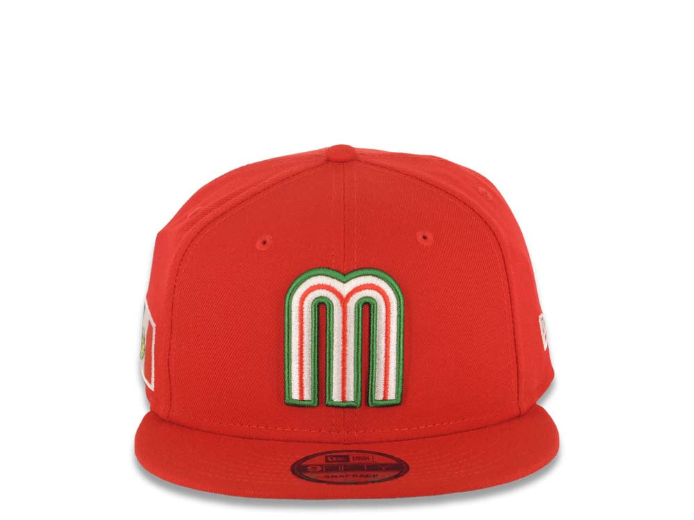 Mexico New Era WBC World Baseball Classic 9FIFTY 950 Snapback Cap Hat Red Crown/Visor Team Color Logo Mexico Flag Side Patch Gray UV