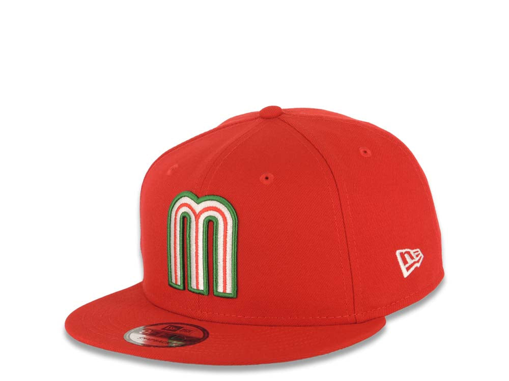 Mexico New Era WBC World Baseball Classic 9FIFTY 950 Snapback Cap Hat Red Crown/Visor Team Color Logo Mexico Flag Side Patch Gray UV