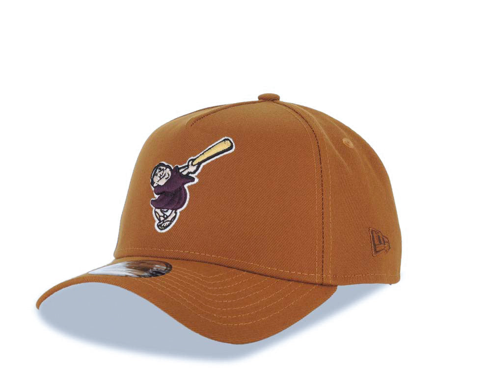 San Diego Padres New Era MLB 9FORTY 940 A-Frame Adjustable Cap Hat Brown Crown/Visor Maroon/Yellow Swinging Friar Logo Established 1969 Side Patch